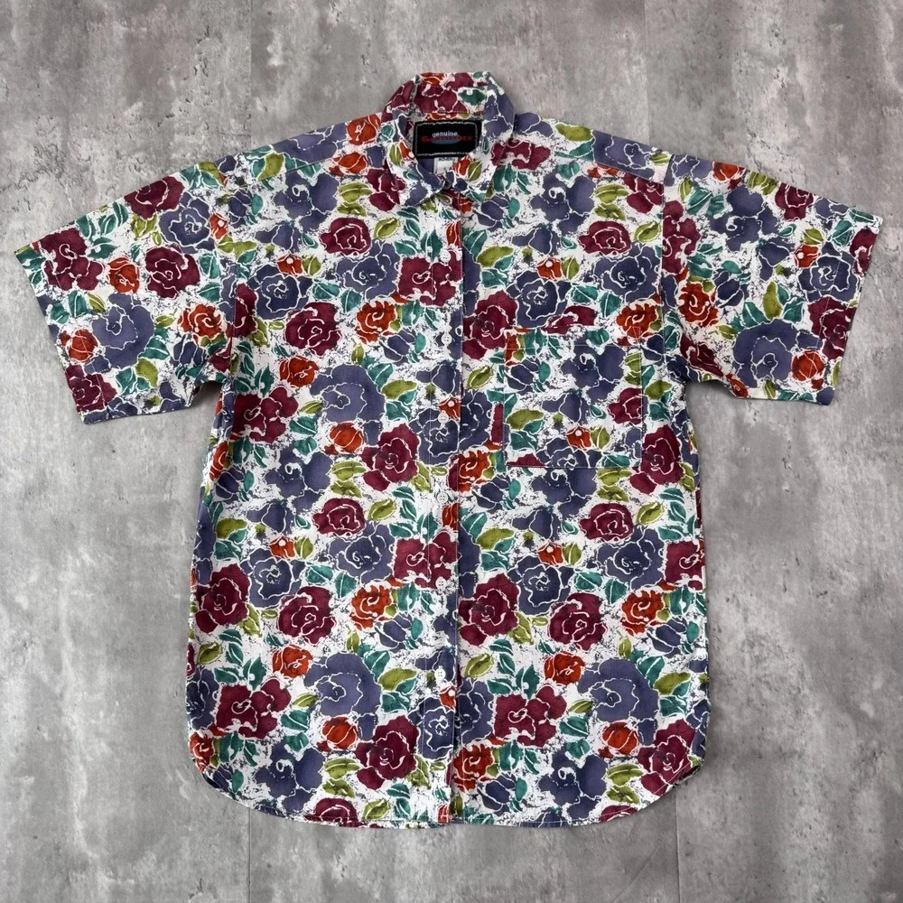 Vintage Gramicci Hawaiian Shirt Womens Small Abstract Folk Art Button Down 90s